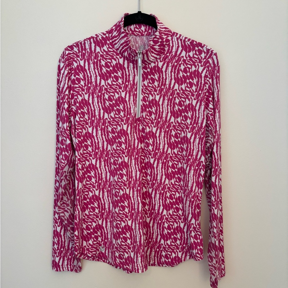 GG Blue Long-Sleeve Pink Patterned Half-Zip Pullover